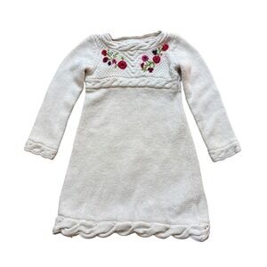 Hanna Andersson Sweater Dress Kids Cream Excellent Floral Cable Knit SIZE 130 8